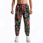 Herren lässige Haremshose mit buntem Blumenmuster und Gummizug R&B