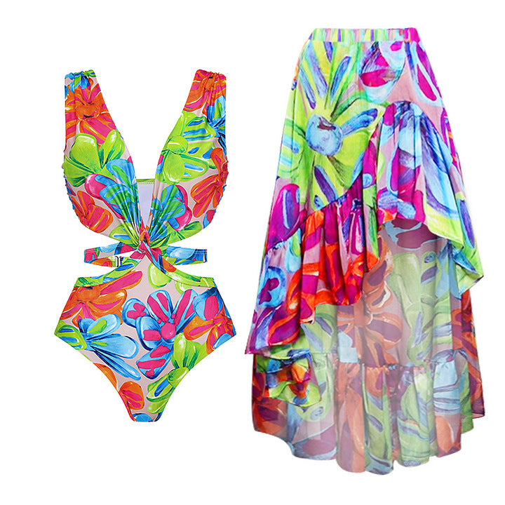 Damen Einteiler Badeanzug mit floralem Cut-Out Design R&B
