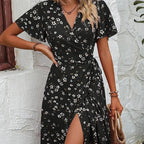 Damen Wickelkleid mit floralem Muster und seitlichem Schlitz R&B