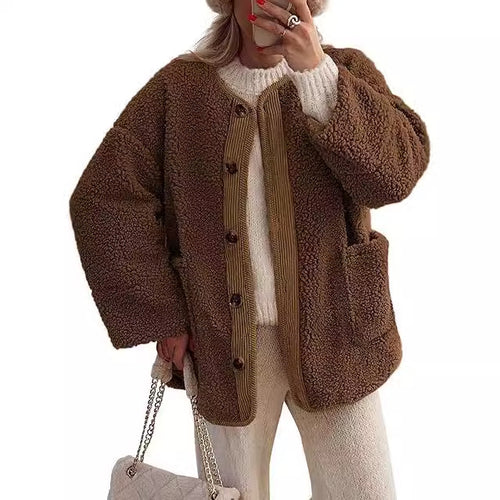 Damen kuschelige Teddyjacke mit farblich abgestimmtem Kragen R&B