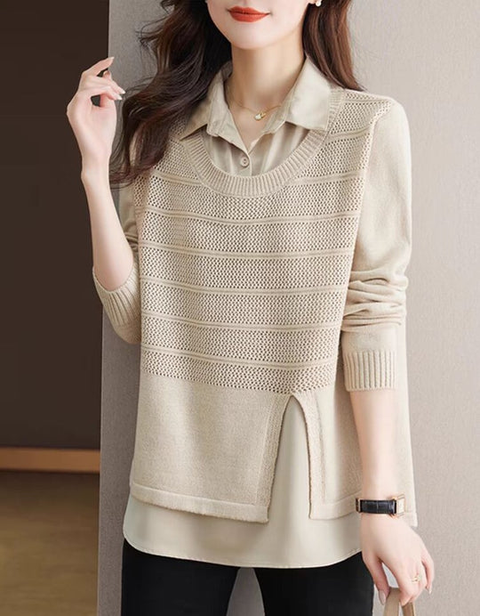 Damen Modischer Layered Pullover mit Struktur R&B
