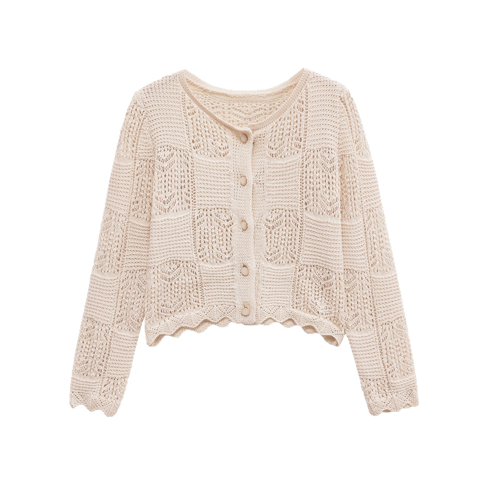 Damen Strickjacke mit filigranem Lochmuster und dekorativen Knöpfen R&B