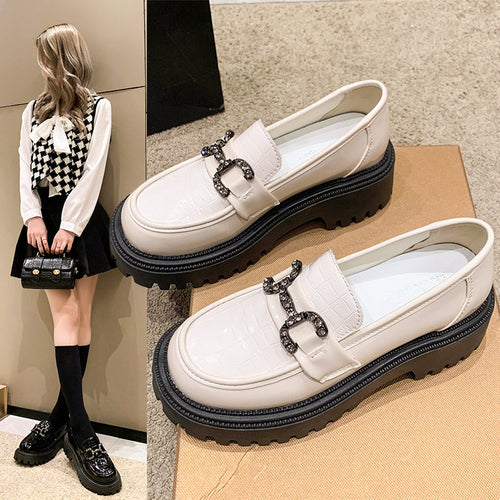 Damen Loafers mit modischer Krokodilprägung und dekorativem Schmuck-Riemen R&B