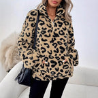 Damen Fleece-Pullover mit stylischem Leopardenmuster R&B