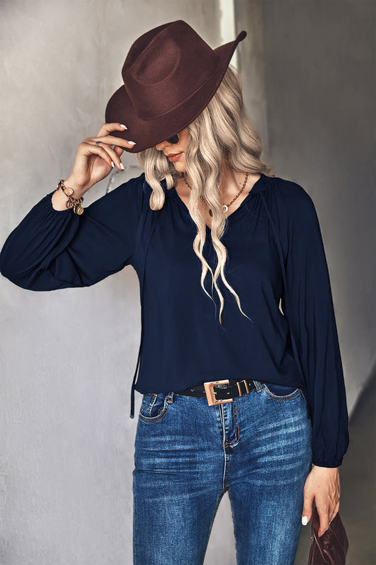Damen Bluse mit eleganten Raffungen und V-Ausschnitt R&B