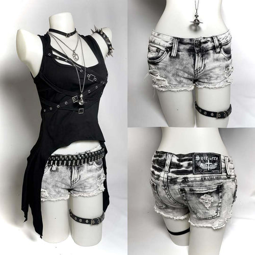 Damen trendige Destroyed Denim-Shorts R&B