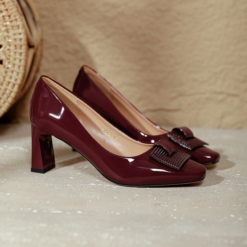 Damen elegante Blockabsatz-Pumps mit geschmackvollem Zierschleifen-Detail R&B