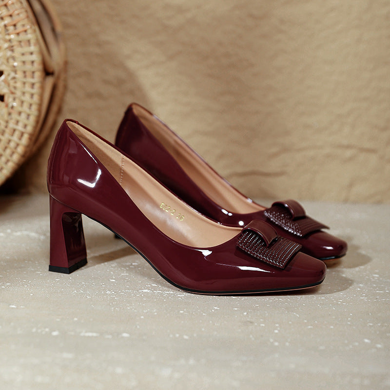 Damen elegante Blockabsatz-Pumps mit geschmackvollem Zierschleifen-Detail