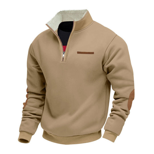 Herren nan Halbzip-Troyer mit Teddyfleece-Kragen und Leder-Ellbogenpatches R&B