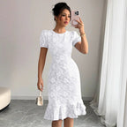 Damen Elegantes Blumenkleid mit Rüschensaum R&B