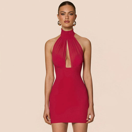 Damen Schickes Minikleid mit hochgeschlossenem Kragen und eleganten Cut-Outs R&B