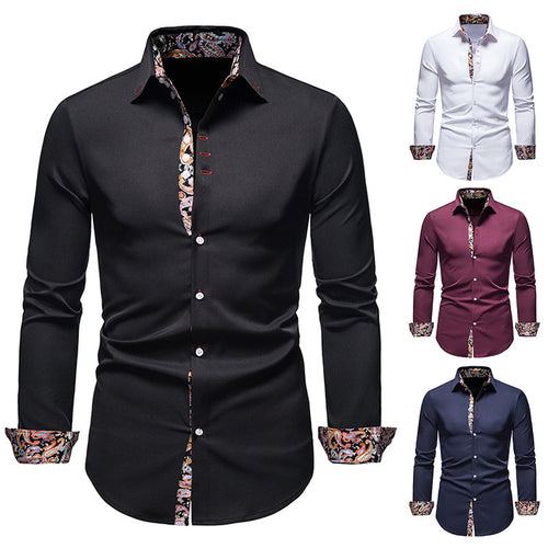 Herren elegantes Langarmhemd mit auffälligem Paisley-Muster R&B