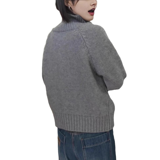Damen Strickpullover mit hohem Kragen und praktischem Reißverschluss R&B