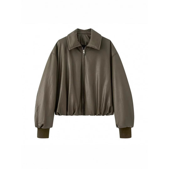 Damen lässige Boxy-Jacke aus weichem Kunstleder mit elastischem Bund R&B