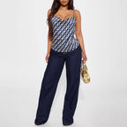 Damen Satin Top mit modischem Kettenmuster und verstellbaren Trägern R&B