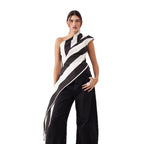 Damen asymmetrisches Wickeloberteil mit Streifenmuster R&B