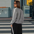 Damen sportlicher Strickpullover mit modischem Streifenmuster R&B