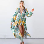 Damen Maxi-Kaftan mit floralem Muster und tiefem Ausschnitt R&B