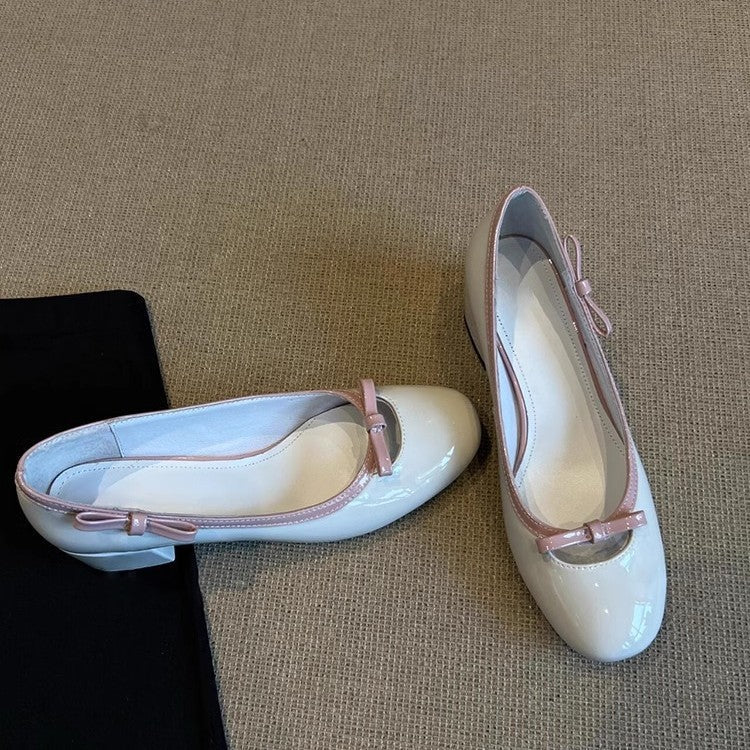 Damen Elegante Ballerina-Pumps mit verspieltem Schleifendetail und komfortablem Blockabsatz