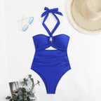 Damen einteiliger Badeanzug mit innovativem Cut-Out-Design und verspieltem Schleifenband R&B