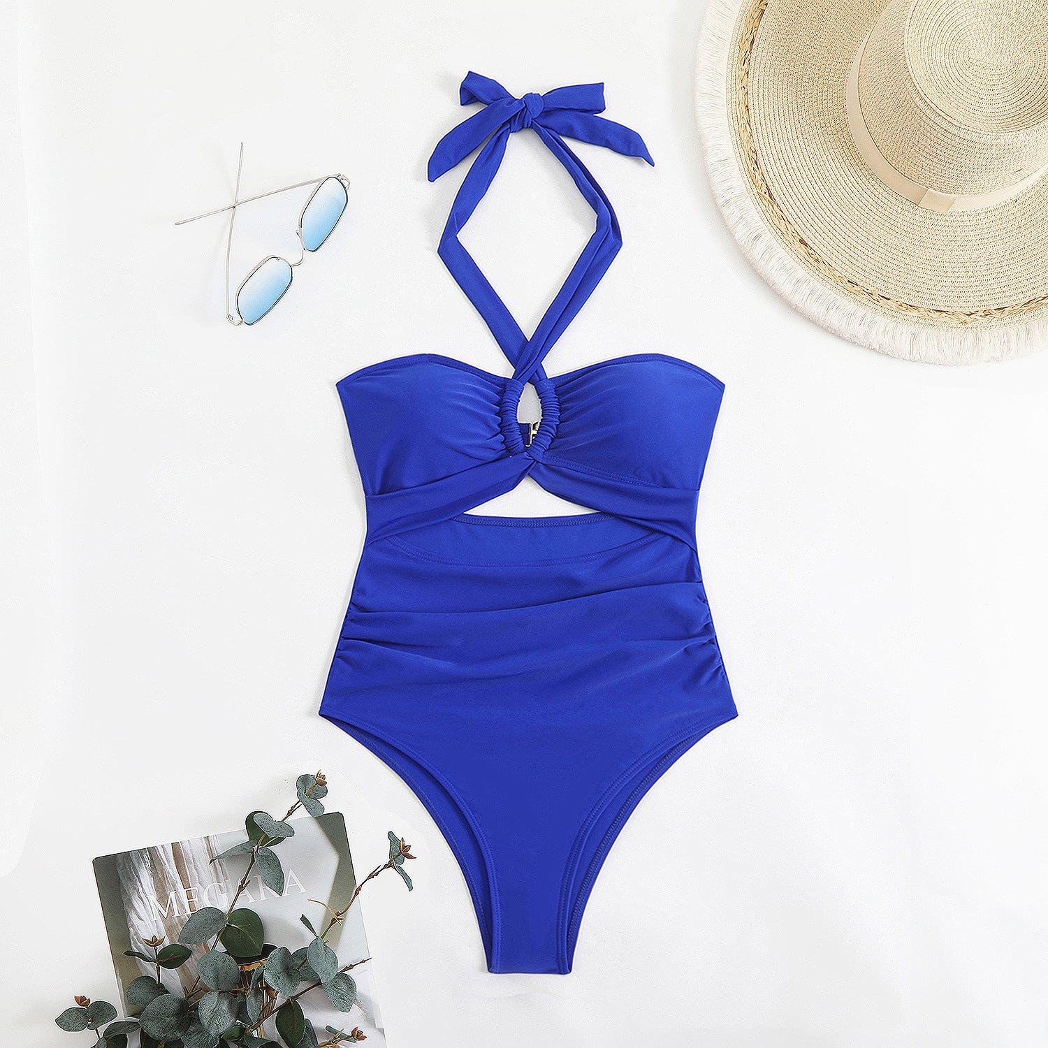 Damen einteiliger Badeanzug mit innovativem Cut-Out-Design und verspieltem Schleifenband R&B