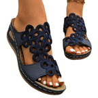 Damen Wedge-Sandaletten mit floralen Applikationen und ergonomischem Fußbett R&B
