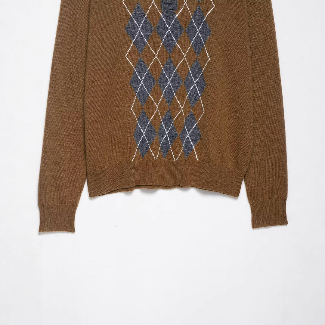 Damen Pullover mit klassischem Polokragen und modernem Rautenmuster R&B