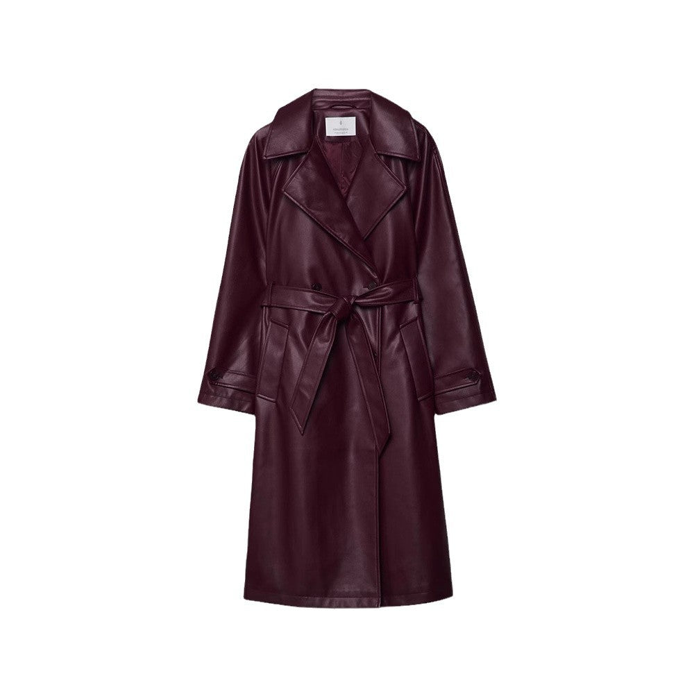 Damen Kunstleder-Trenchcoat mit elegantem Schnitt R&B