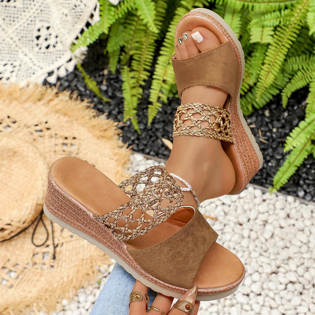 Damen Riemensandalen mit geflochtenem Obermaterial und bequemem Blockabsatz R&B