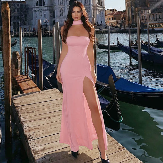 Damen Elegantes, figurbetontes Abendkleid mit asymmetrischem Halterdesign R&B