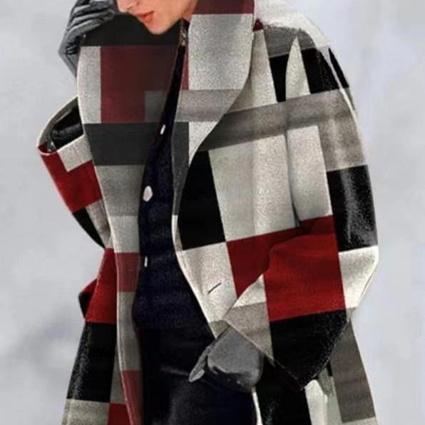 Damen modischer Karomantel mit oversized Schnitt und luxuriöser Textur
