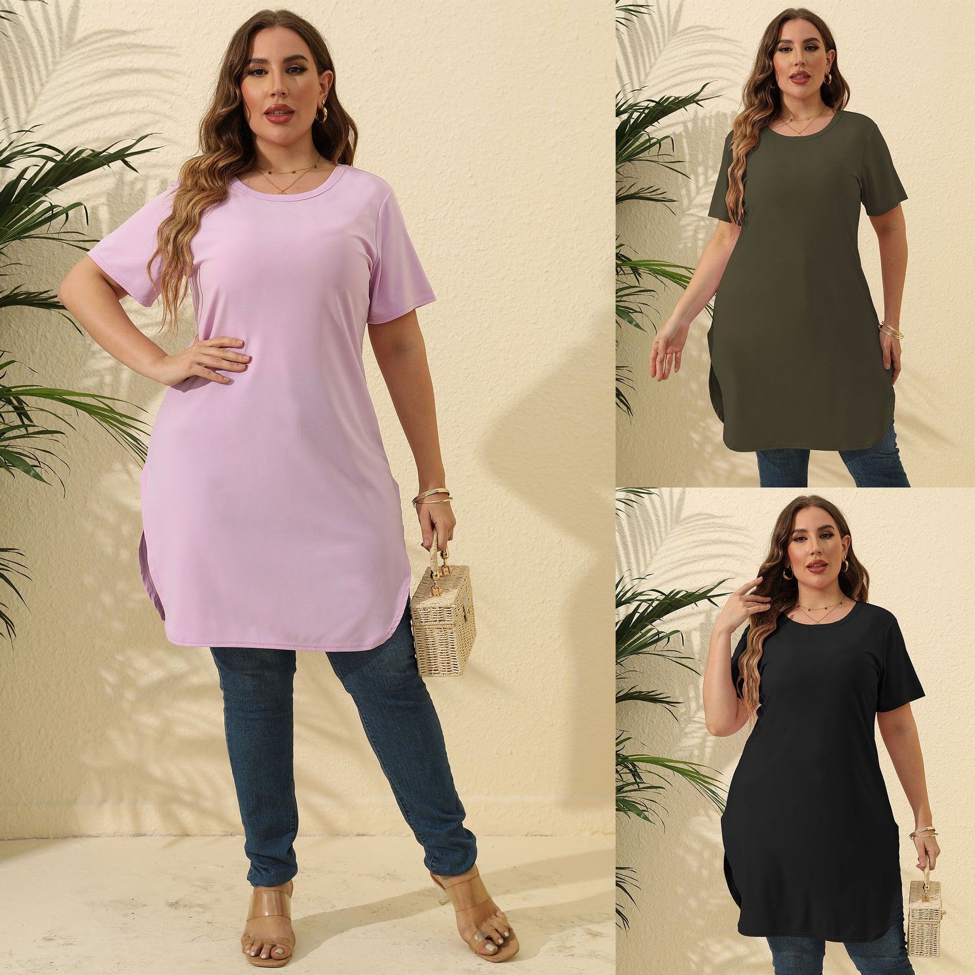 Damen modernes Kurzarm-Tunika-Kleid R&B