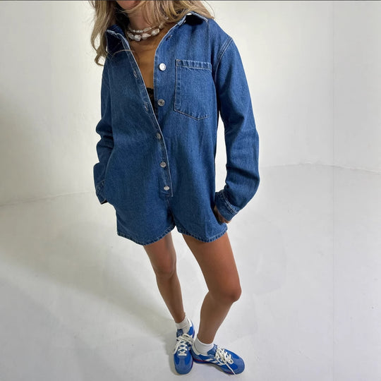 Damen Jeans-Overall mit Kurzarm und praktischen Taschen R&B