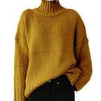 Damen Grobstrickpullover mit hohem Kragen und lässigem Schnitt