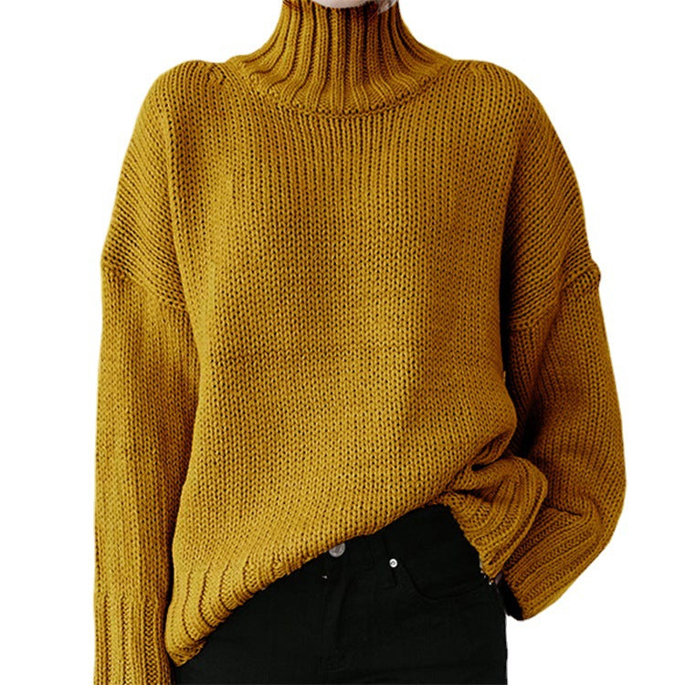 Damen Grobstrickpullover mit hohem Kragen und lässigem Schnitt