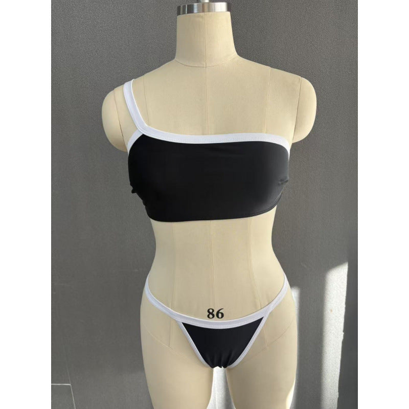 Damen Einseitiger Bikini mit modischem Kontrast und sportlichem Design R&B