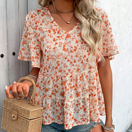 Damen Bluse mit Rüschenschnitt und floralem Muster R&B