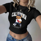 Damen T-Shirt mit kreativem Bärenmotiv und urbanem Lifestyle-Print R&B