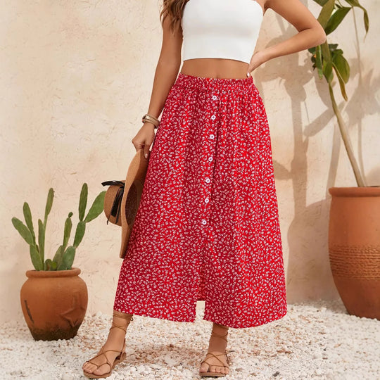 Damen Maxirock mit floralem Design und hohem Schlitz R&B
