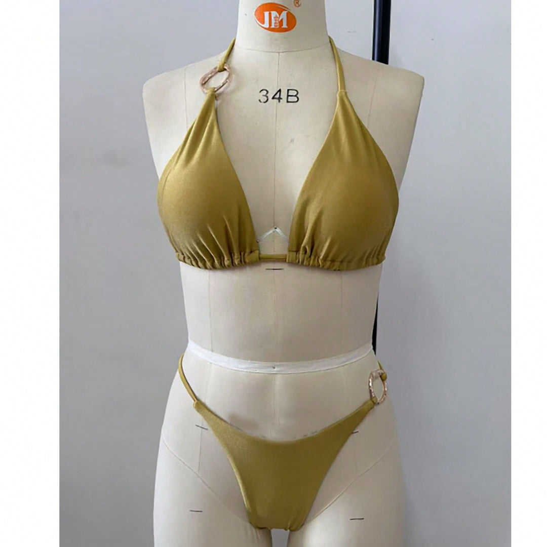 Damen Triangel-Bikini-Set mit modischen Metallringen R&B