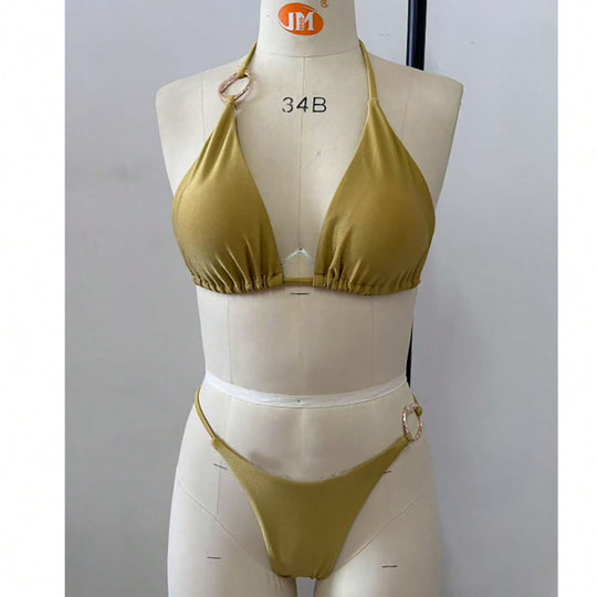 Damen Triangel-Bikini-Set mit modischen Metallringen R&B