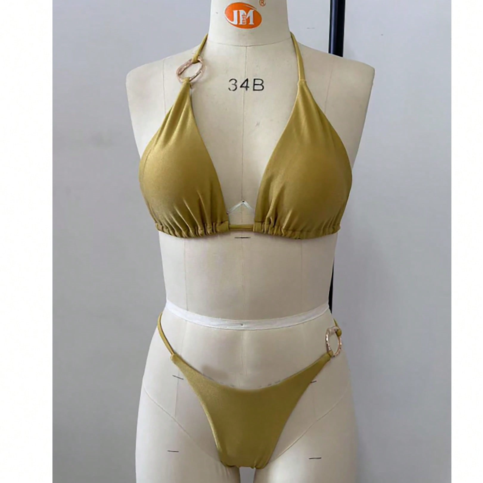 Damen Triangel-Bikini-Set mit modischen Metallringen R&B
