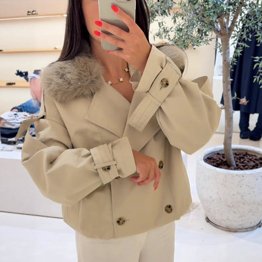 Damen elegante Übergangsjacke mit luxuriösen Fellkragen R&B