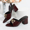 Damen Mules mit Blockabsatz und elegantem Kroko-Design R&B