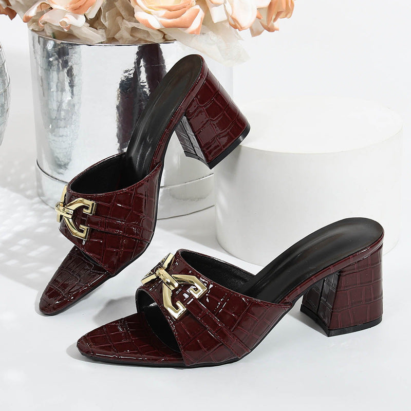 Damen Mules mit Blockabsatz und elegantem Kroko-Design R&B