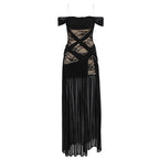 Damen Elegantes Spitzenkleid mit tiefem Schlitz und trägerlosem Schnitt R&B