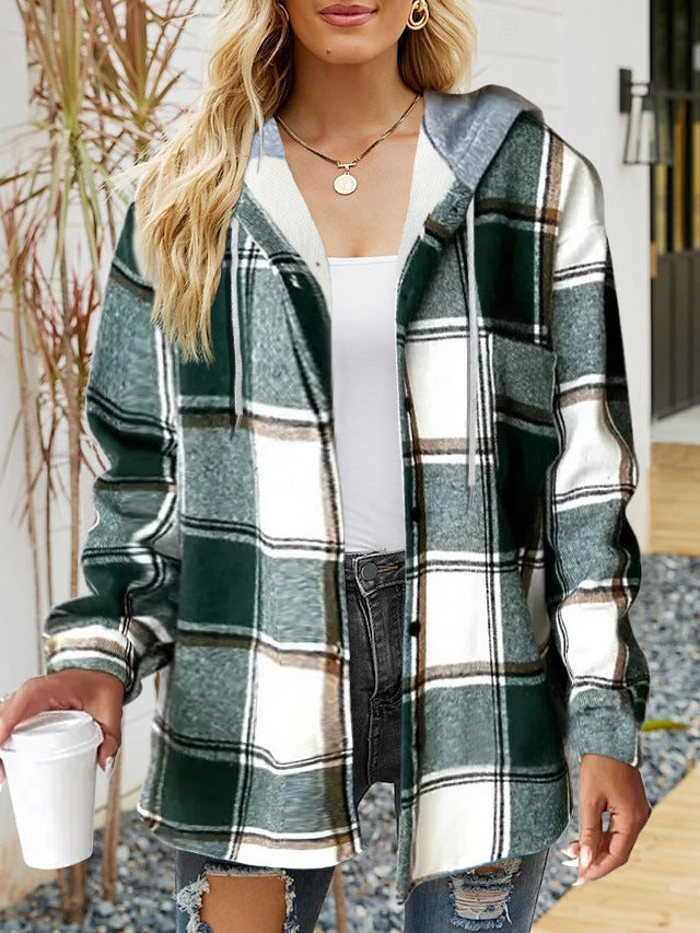 Damen lässige Overshirt-Jacke mit Kapuze und praktischem Kordelzug R&B