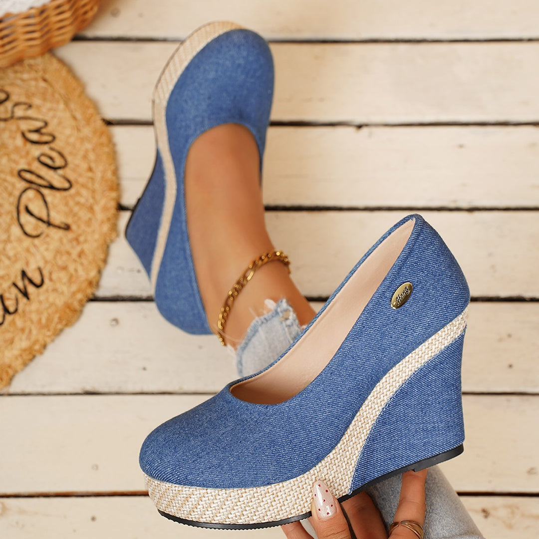 Damen Wedge-Pumps mit schnallenverziertem Fesselriemen und geflochtenem Absatz R&B