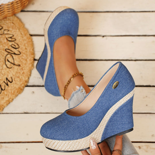 Damen Wedge-Pumps mit schnallenverziertem Fesselriemen und geflochtenem Absatz R&B