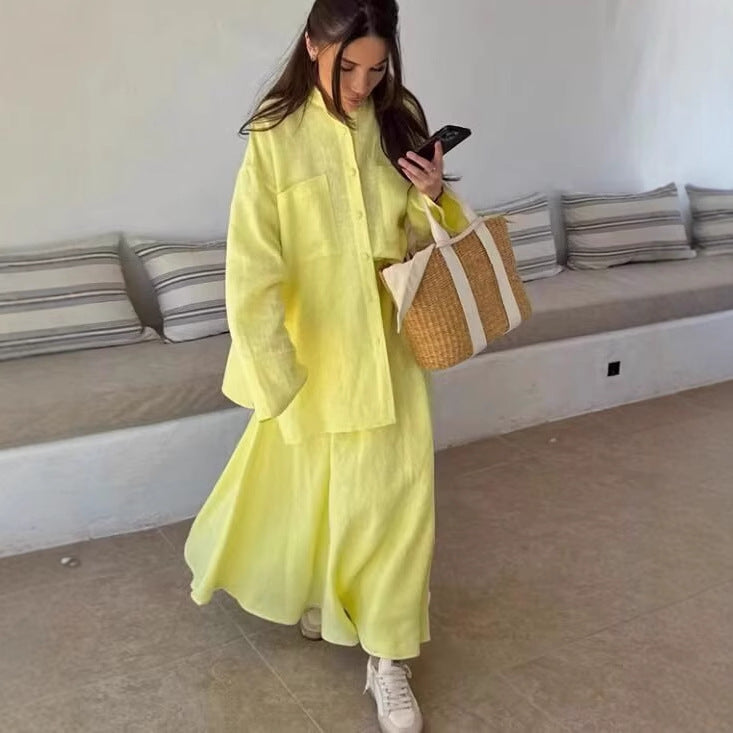 Damen Maxikleid mit weitem Schnitt und lässigem Hemdkragen R&B